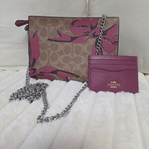 Coach Tan and Purple Floral Crossbody Bag Set